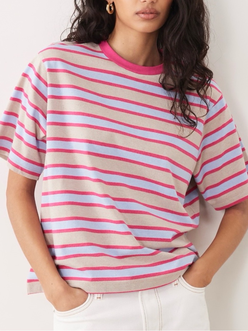 ASOS Oversized Striped Pink and Blue Short-Sleeve Cotton Tee